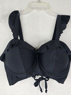 Unique Vintage Womens 2X Black Underwire Pin Up Bikini Top Lace Up Back